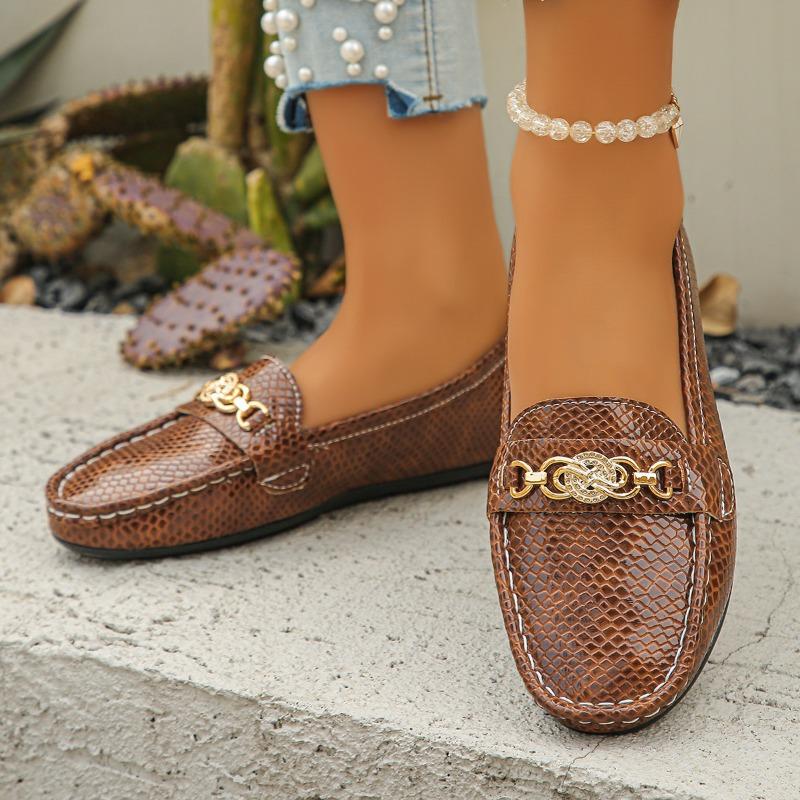 New casual single shoes women's spring and autumn fashion simple metal buckle round head comfortable shoes women