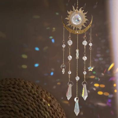 1pc Gold Flame Moon Crystal Pendant Decorations Rainbow & Sunlight Catcher Outdoor Garden Ab Colourful Hanging Hanging Ornaments