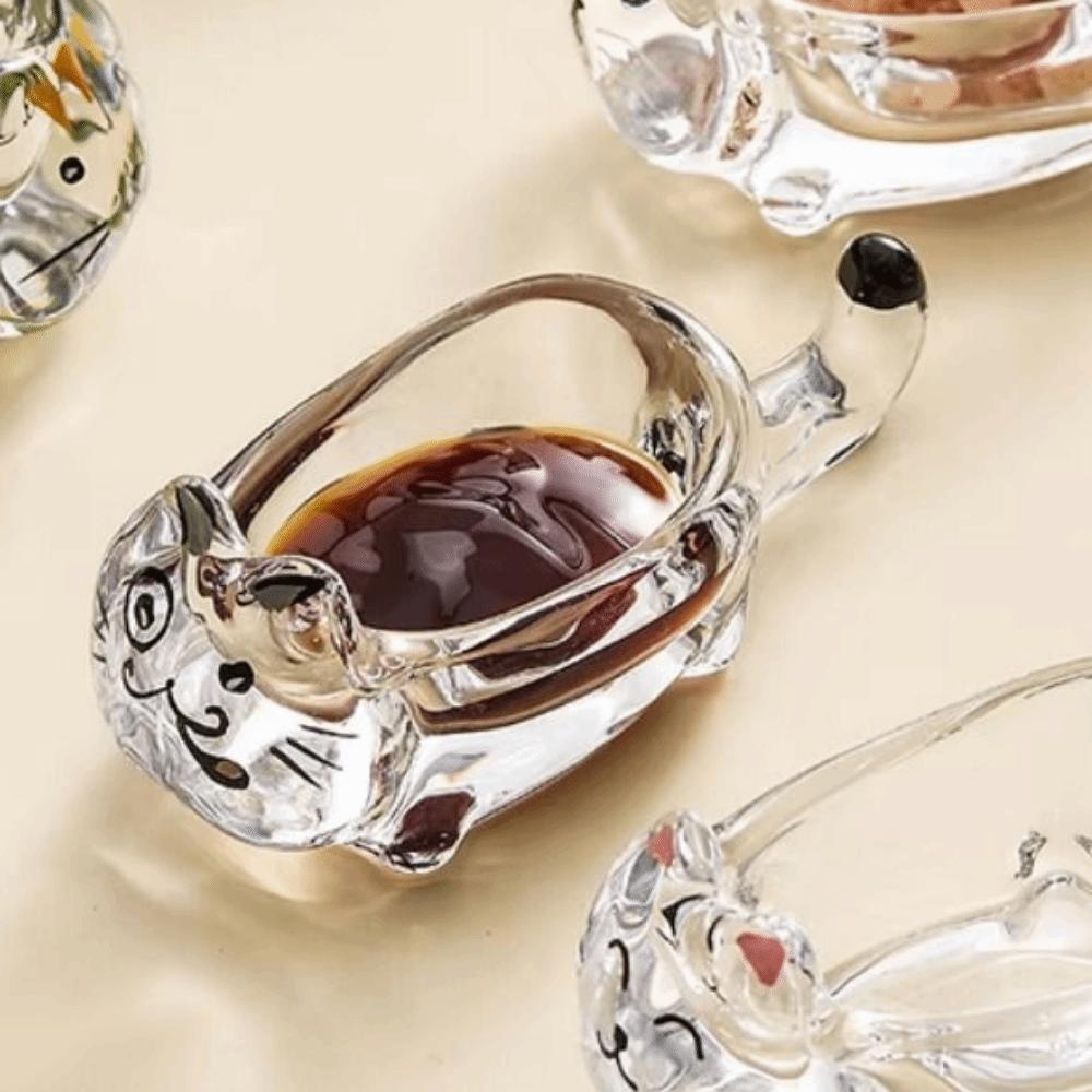 Transparent Cat Shaped Seasoning Dish Glass Glass Dipping Saucer  Tableware Accessories