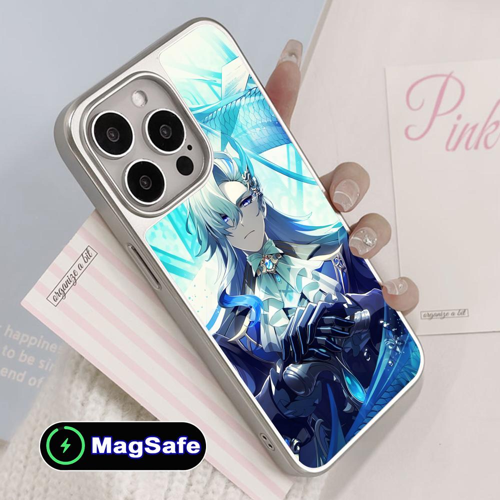 Game GI Neuvillette Silver Plating Magsafe Mobile Phone Case for iPhone 17 16 15 14 13 12 11 Air Pro Max Plus Colorful Cover