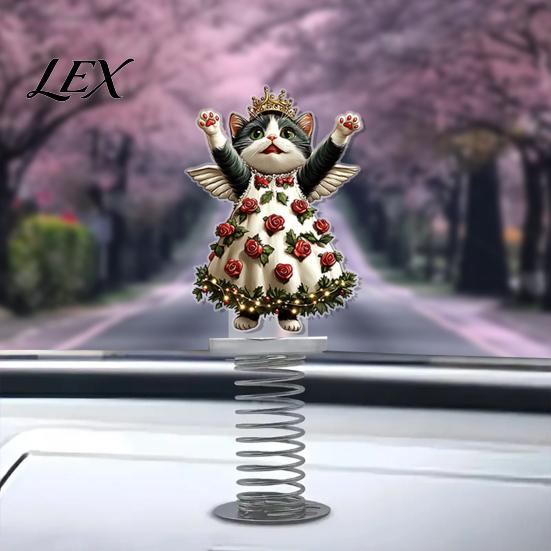 Vivid Character Car Interior Accents Cute Cat/Dog/Elf Dashboard Decorations with Spring Swing Design, Double-sided 2D Flat Acrylic Small Gifts