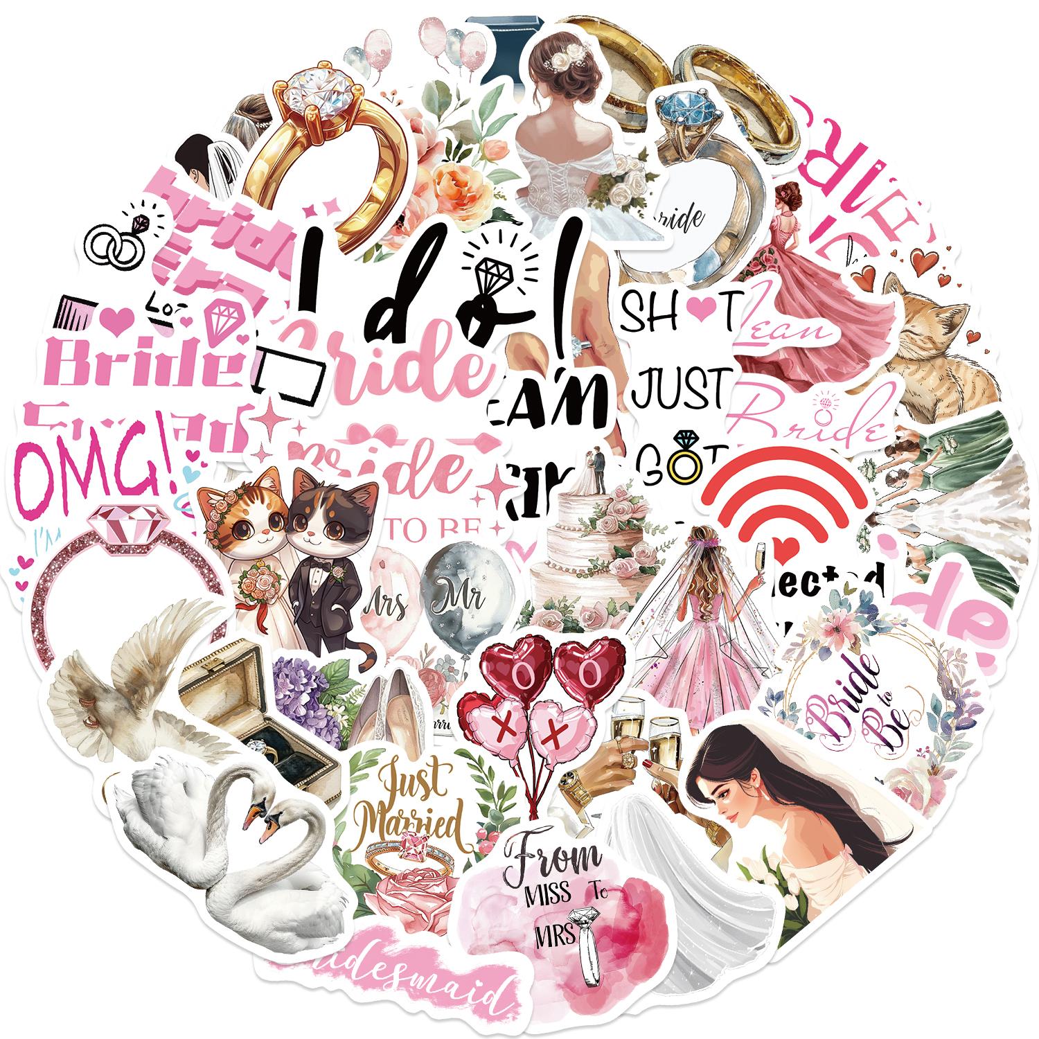 50 PIÈCES Autocollants Saison de Mariage Autocollants Mariage Mariée Juste Marié Autocollants DIY Scrapbooking Téléphone Bagages Skateboard Autocollants