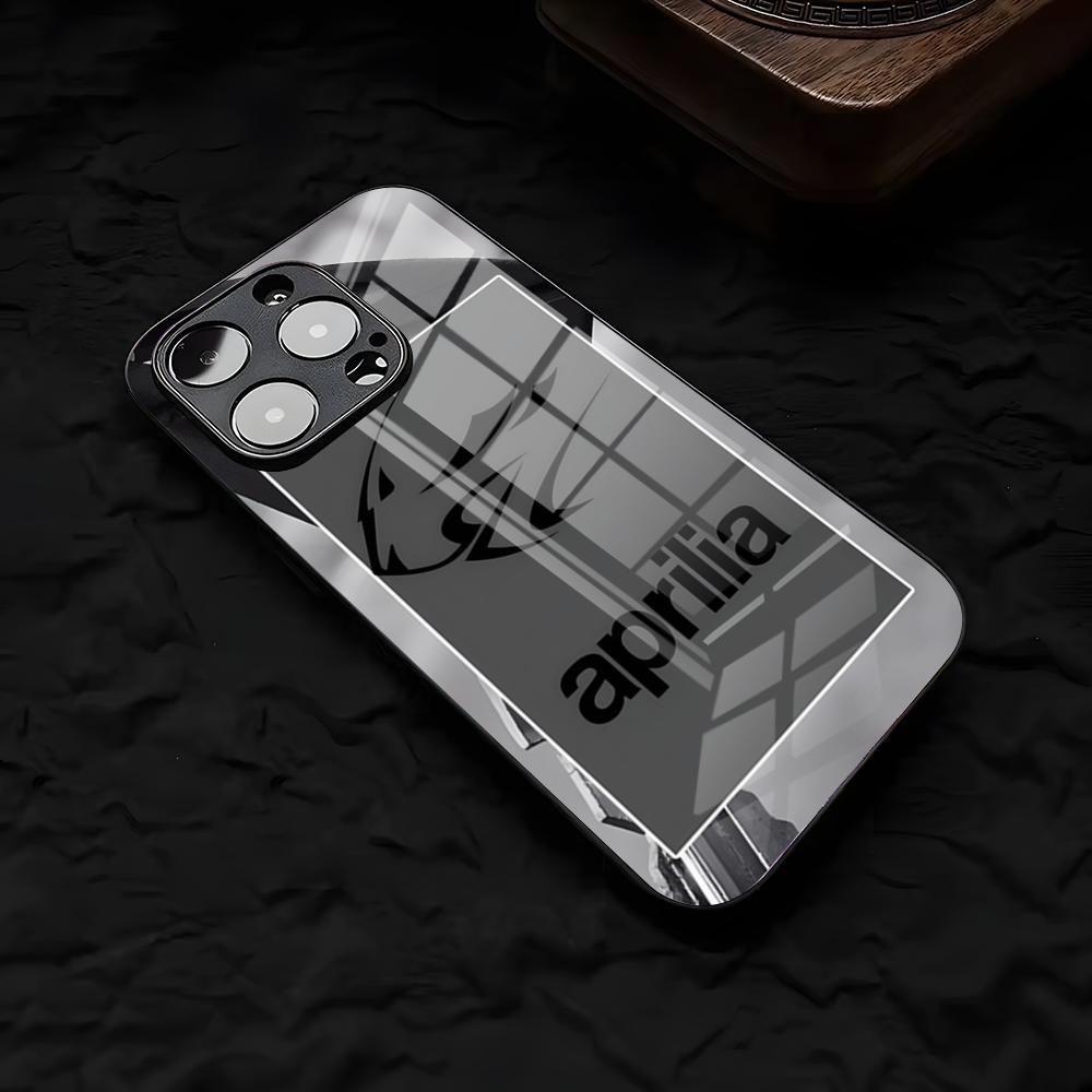 Coole A-Aprilias Racing Handyhülle für iPhone 17 Air 16 E Pro Max 15 14 13 Mini 12 Pro 11 Max Plus Schwarzes Glas Cover