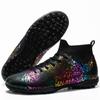 35-46Men/Women's High Top Elastic Socks Football Boots Rubber Soft Sole Short Nail Artificial Turf Leather Youth Children Football Shoes
