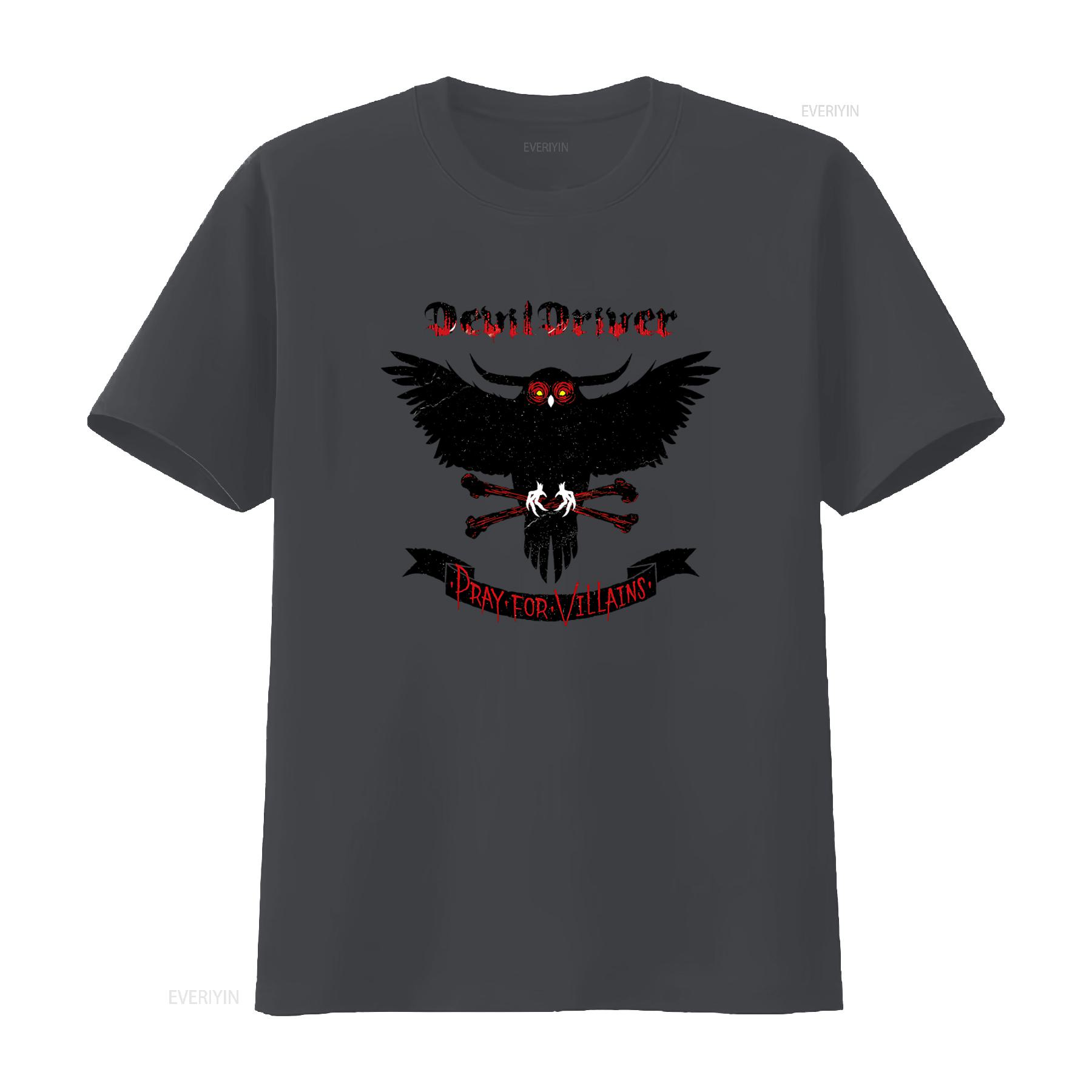 

DevilDriver Pray For Villains Gothic Owl Bones Rock Band T Shirt vintage Washed Unisex fashion Breathable Top For Everyday Wear 4XL