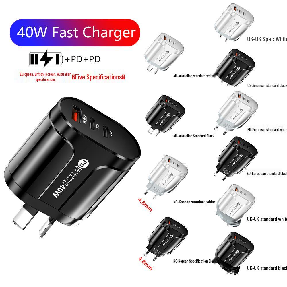 2.4A USB + Dual PD Type-C LED Travel Charger for EU/US Specs