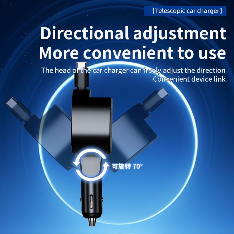 UYUXIO USB C Car Charger Adapter 66W Super Fast Charging with Retractable Cable for iPhone iPad Samsung Android Phones MacBook