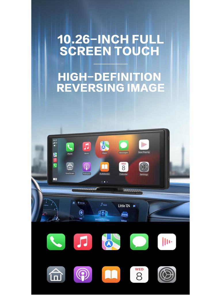 10.26" CarPlay Portable Screen: MP5 Navigation, Reversing Interconnection, Bluetooth, 4K Recorder