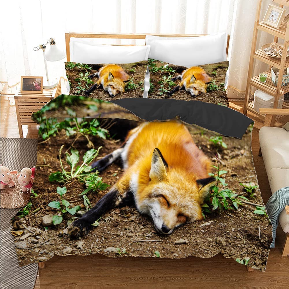 Cartoon Fox Duvet Cover Set Cute Kawaii Wild Animals King Queen Size Polyester Comforter Cover With Pillowcase For Kids Teens
