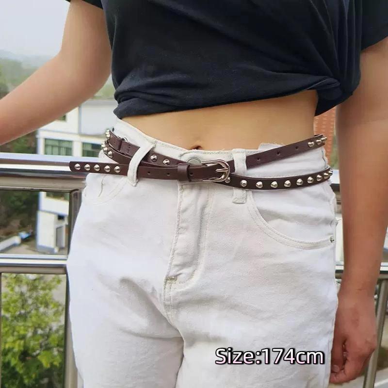 Personality Simple Black Double Circle Belt For Women Pu Leather Waist Belt Fashionable Versatile Dress Jeans Decoration