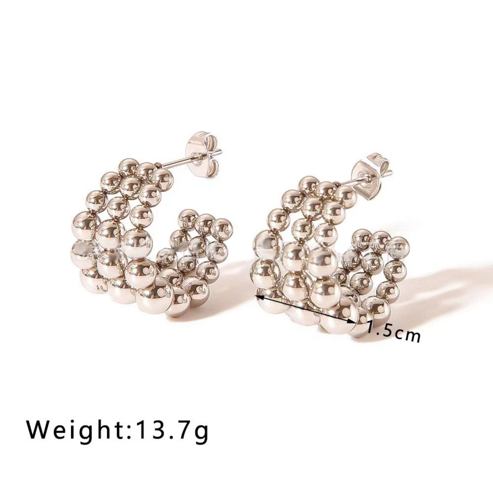 Doreen Box 1 Pair Stylish Exquisite Earrings 304 Stainless Steel Spherical C-Shaped Hoop Earrings For Women Gift 15mm Dia.