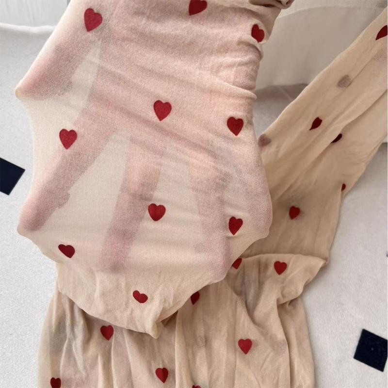 Daily Lovely Legwear With Heart Print Japanese Fashion Lace Tights Perfect For Party And Elegant Dressing