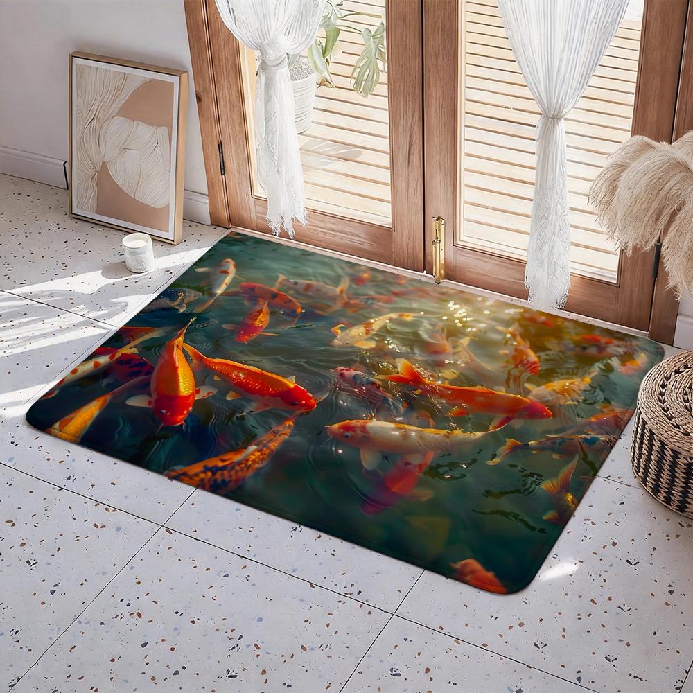 Animal A Koi Floor Mat Eco  Flannel Doormat Non Slip Odorless Indoor Floor Rug Soft Short Plush Home Mat