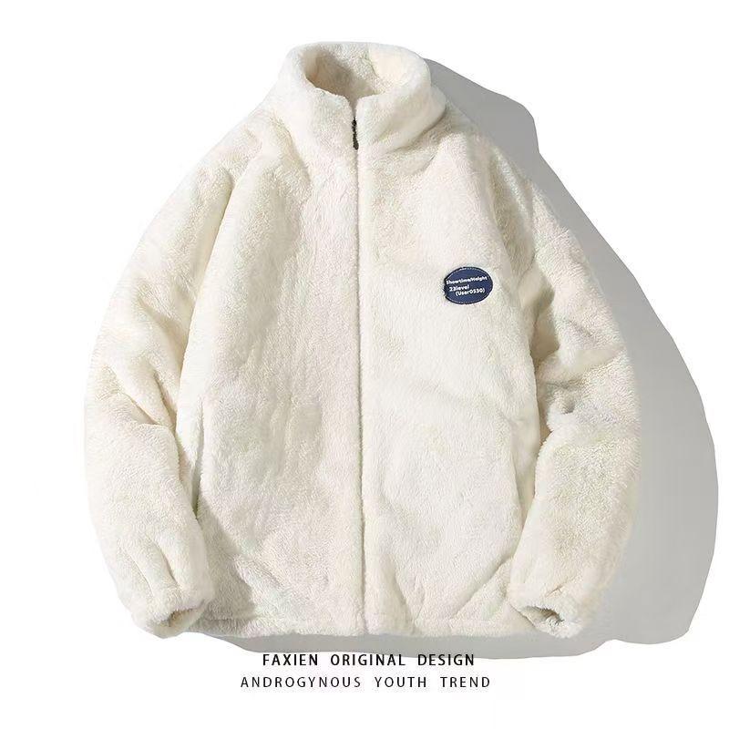 Winter New Trendy Brand Tie-dye Stand-up Collar Lamb Wool Jacket for Men and Women Street Casual Padded Couple Cotton-padded Clothes