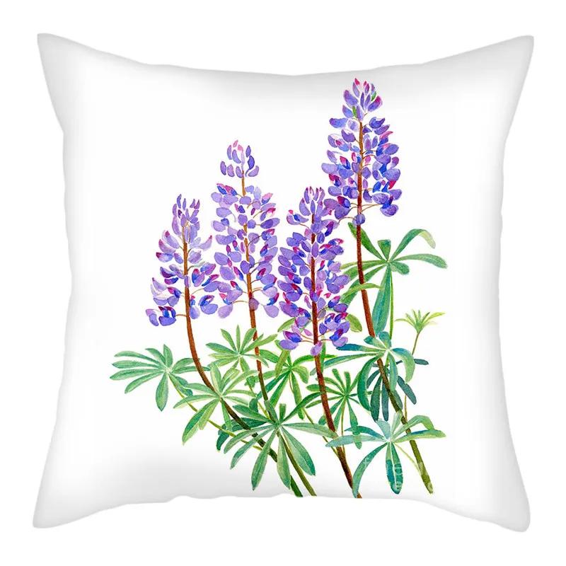 Purple Flower Lavender Polyester Cushion Cover Throw Pillowcase For Sofa Car Chair Living Room Decorative Pillow Cover 45X45Cm