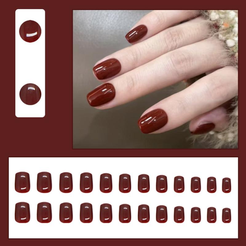 2025 Newest 24Pcs/Set Nail Art French Fake Nails Set With Glue Abs Plastic - Simple Short Nail Stickers