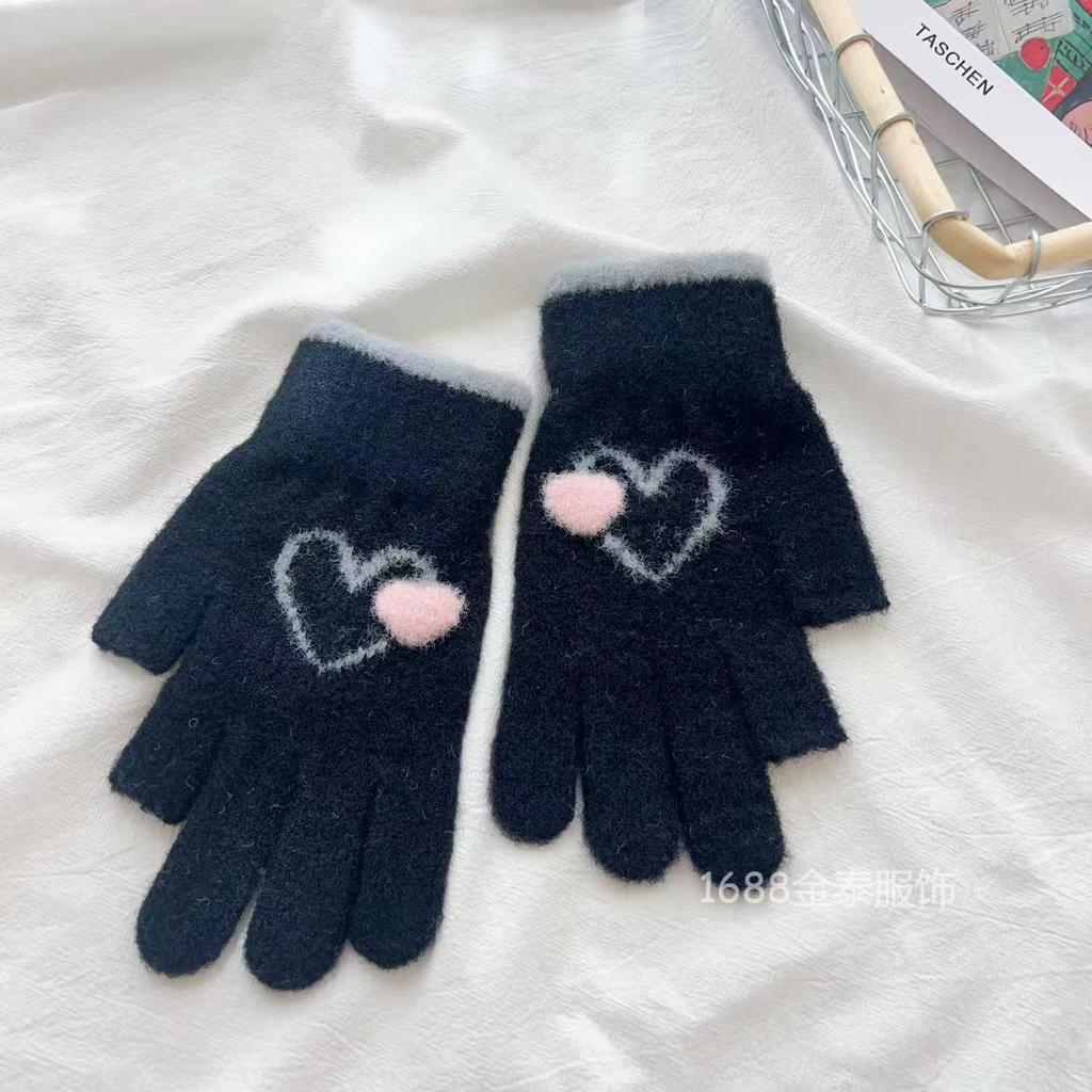 Love knitted gloves 25 autumn and winter new women's outdoor leakage 2 fingers to keep warm and cold, student finger touch screen gloves batch