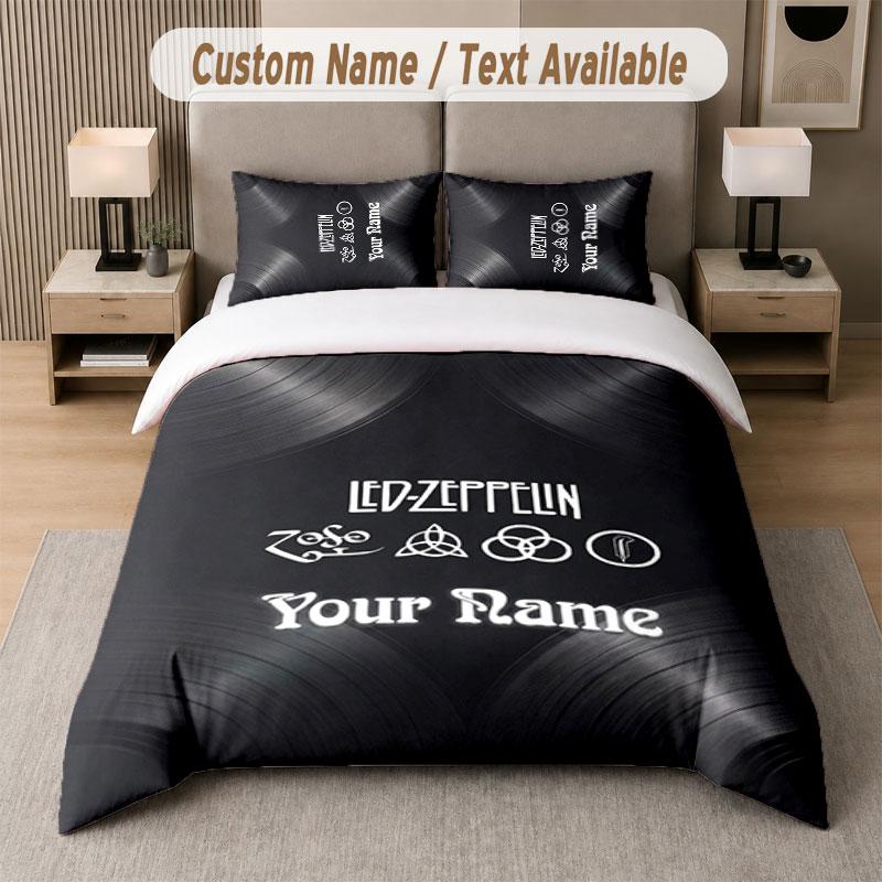 Custom Bedding Set Led Zeppelin Pattern, Print Name Text 1 Duvet Cover plus 2 Pillowcases Home Textile