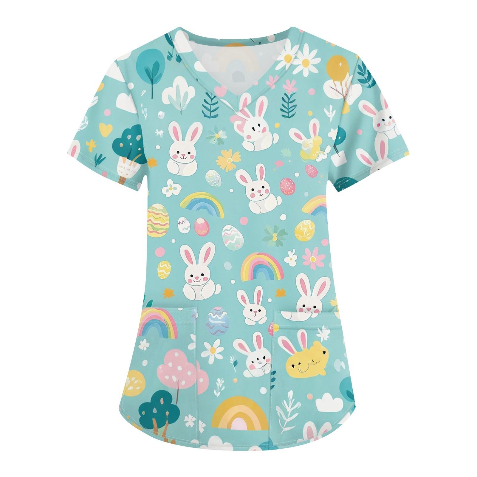 

Женская мода с v-образным вырезом, короткими рукавами и карманами, топы с принтом XXL