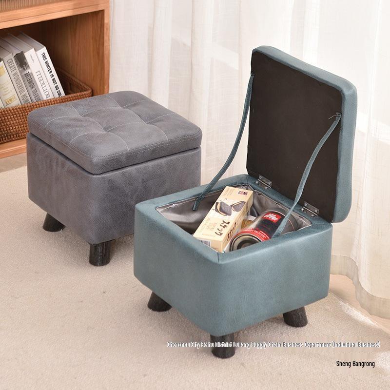 Small Solid Wood Storage Stool for Living Room - Coffee Table, Sofa Footstool, Shoe Changing Station
