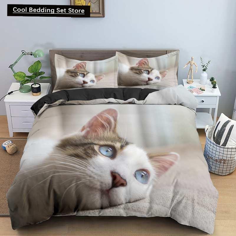 Sphynx Cat King Queen Duvet Cover Lovely Pet Kitty Bedding Set for Kids Teens Adults Animal Grey 2/3pcs Polyester Quilt Cover