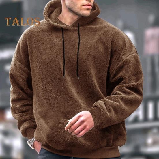 Herren Kapuzenpullover Herbst Winter Einfarbig Kordelzug Lange Ärmel Dicker Plüsch Mit Kapuze Locker Alltagskleidung Lässiges Sportoberteil