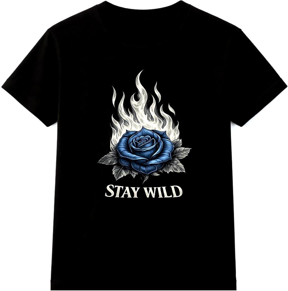 Rose Stay Wild T Shirt Flaming Biker Tattoo Rebel Graphic Vintage Tee S разноцветный