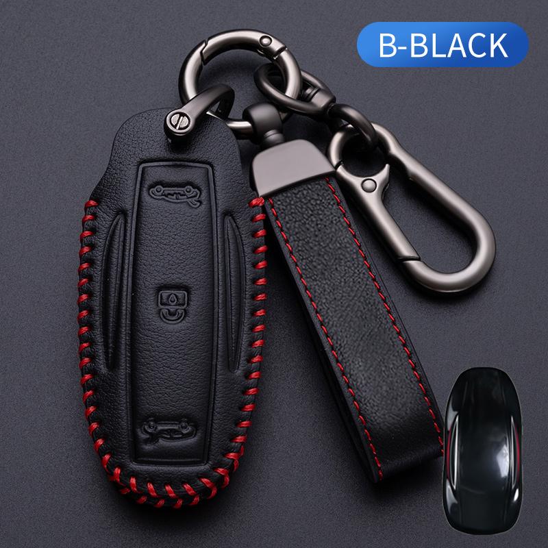 Fit For Tesla Model 3 Model X Model S Model Y Genuine Leather Auto Key Fob Cover Case Bag Protector Remote Band Housing Mount Key Ring Auto