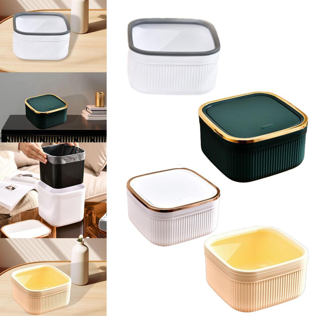 Mini Trash Can Portable Press Type Waste Bin Multipurpose Desk Trash Bin for Living Room Home Bedroom Beside Office Kitchen