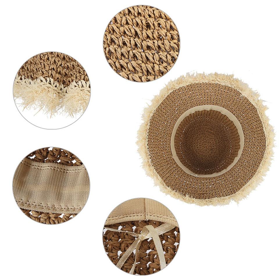 Womens Straw Hats Chinese Straw Hat Panamas UV Protection Sun Visor Beach Hats Women Visors Foldable Female Summer Sun Hat