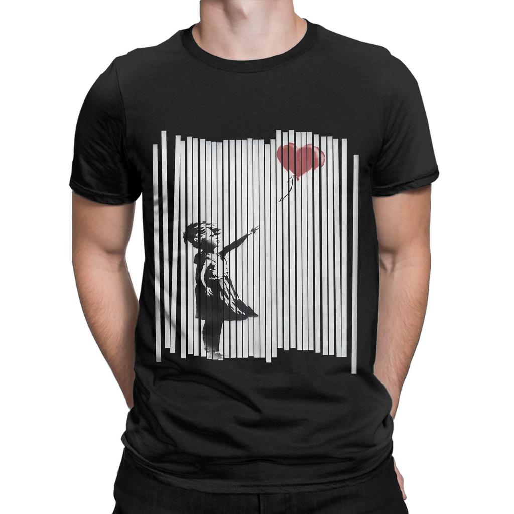 Banksy T-Shirt Sommer Zerrissenes Ballonmädchen Neuheit T-Shirts Herren Reine O-Ausschnitt Übergröße Kleidung Kurze Ärmel Lustiges T-Shirt