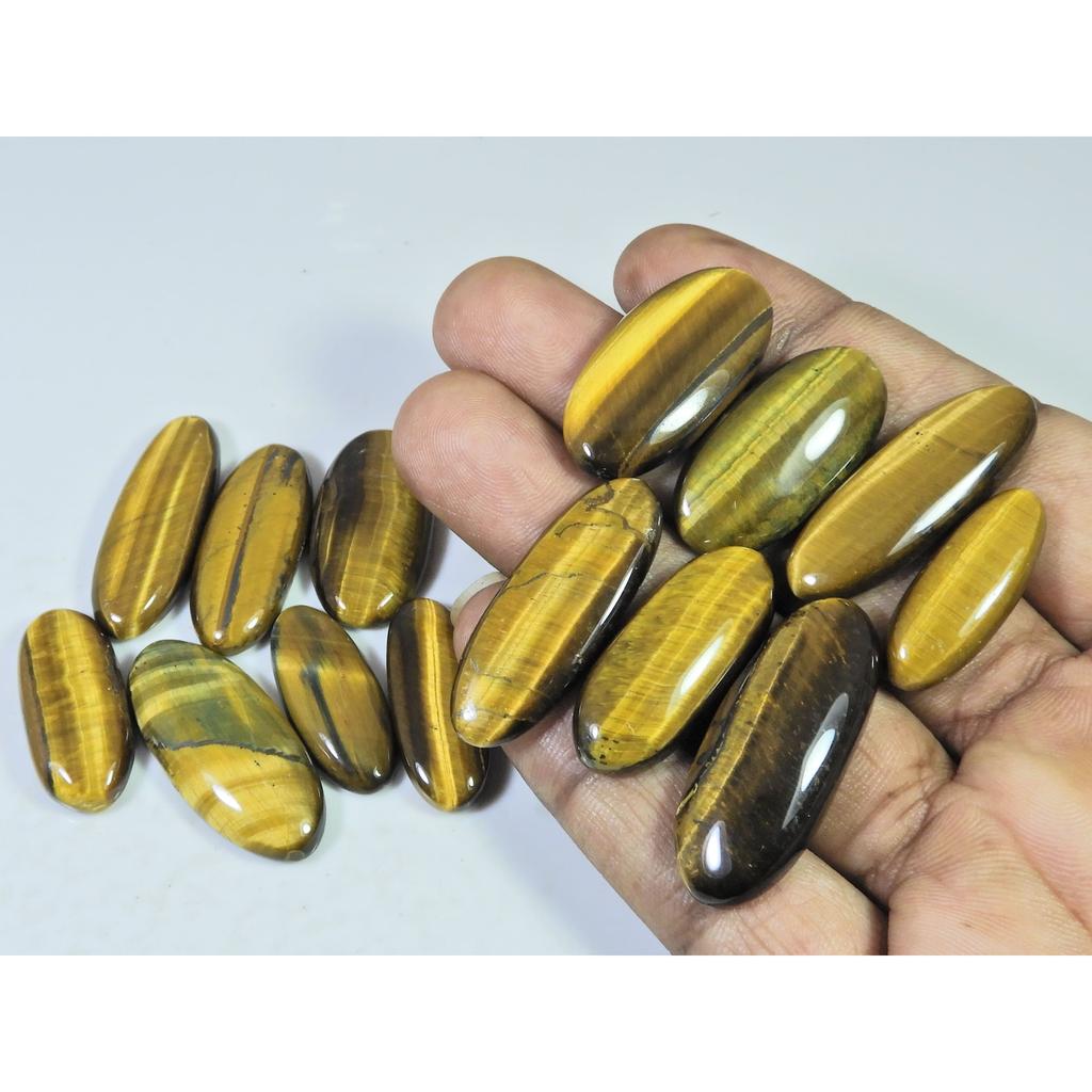 300Cts. Natural Tiger Eye Oval Cabochon Loose Gemstone 14Pcs Lot 25-36 MM C-731