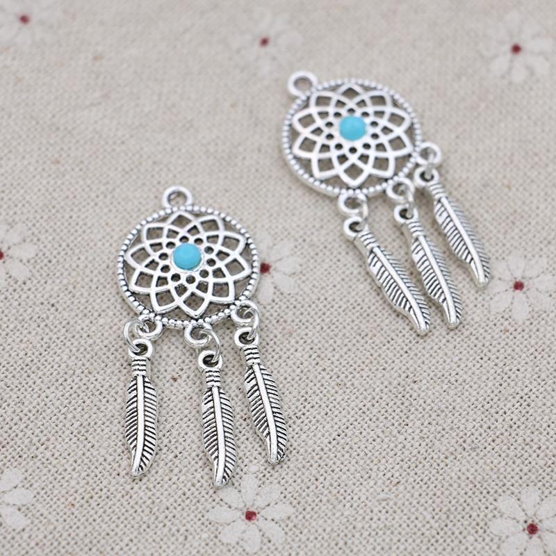 5Pcs Tibetan Silver Plated Diy Dream Catcher Charms Pendants For Bracelet Jewelry Making Accessories Handmade Craft