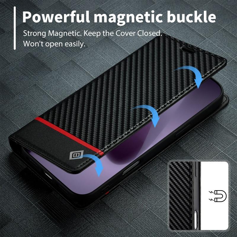 Carbon Fiber PU Leather Wallet Phone Case For iPhone 17 Air 16 15 14 13 12mini 11 XS Pro Max XR SE 8 7 Plus Book Holder Cover
