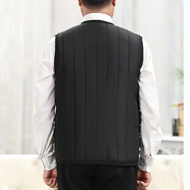 Men's Plus Size Fleece-Lined Vest: Warm, Shawl Style for Middle-Aged and Elderly