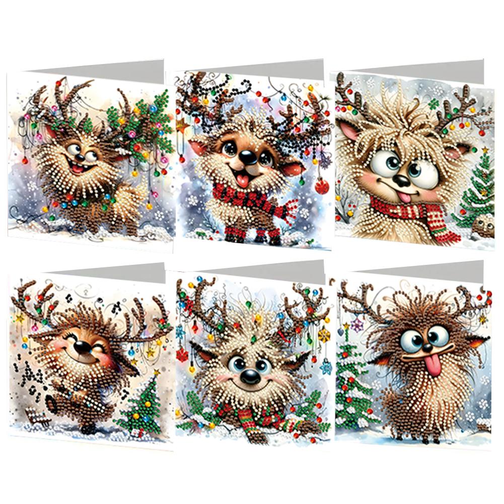 6PCS DIY Rhinestone Diamond Art Mosaic Postcards Animal Designs Diamond Art Handmade Cards Thank You Cards and Holiday Blessings