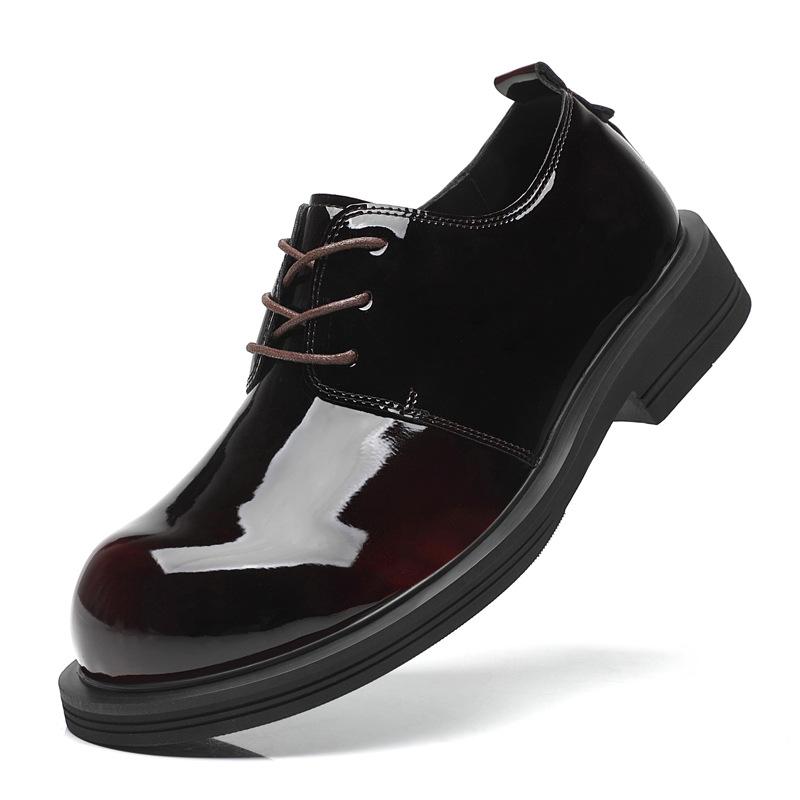 Casual leather shoes men's trendy patent leather polished glossy platform derby shoes British Hong Kong style business dress commuter shoes