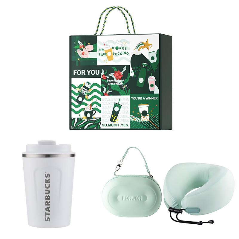 Set Regalo Tazza da Viaggio Bianca Perla Classica Starbucks e Cuscino da Collo