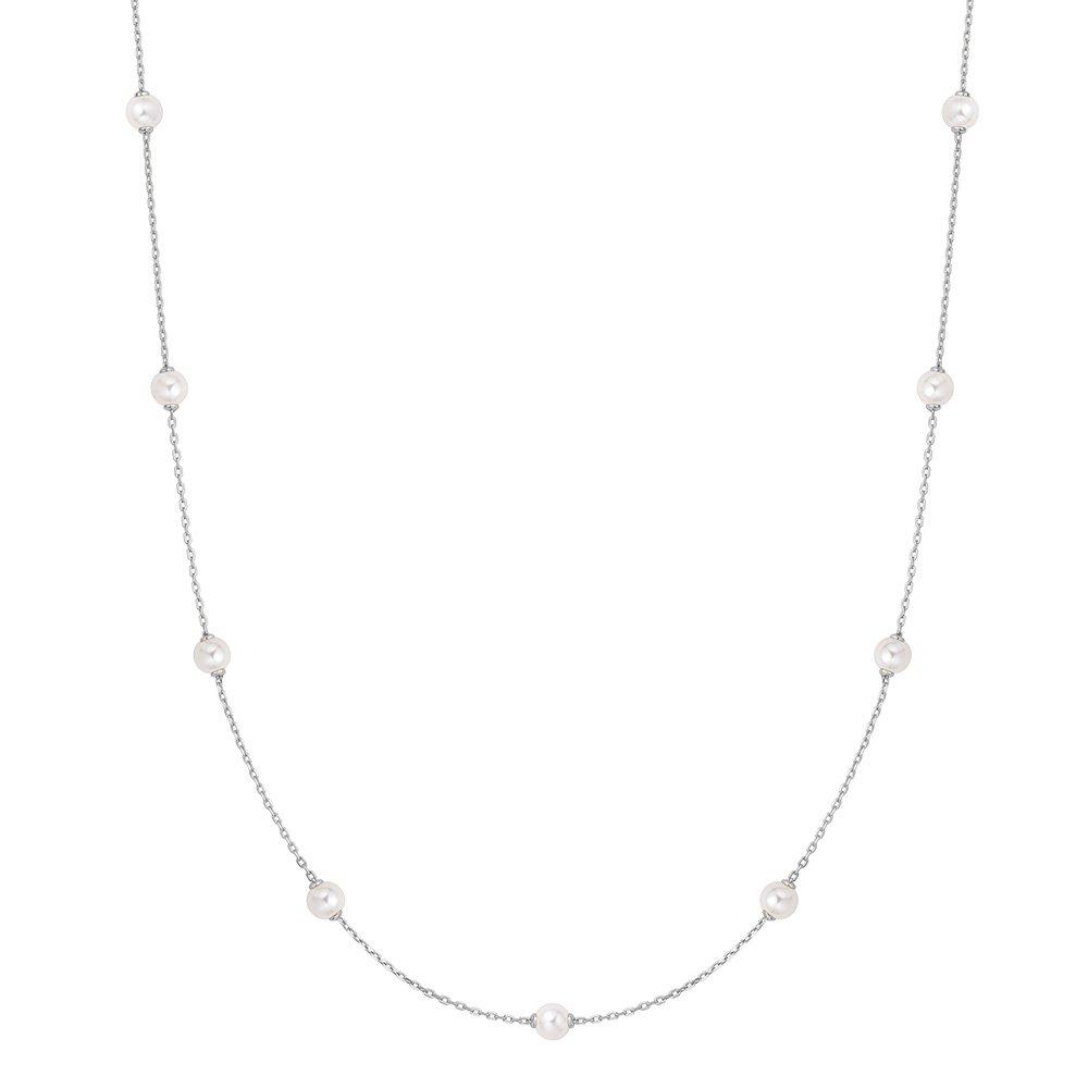 Silver Shell Pearl Station Chain 925 Silver Necklace N065-03H