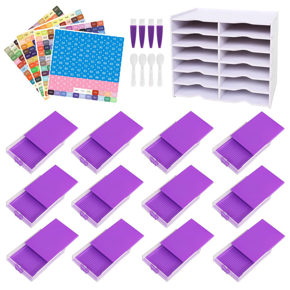 12 Grids Diamond Painting Organization Set with Point Drill Trays Diamond Painting Tray Organizer for  Diamond Layout