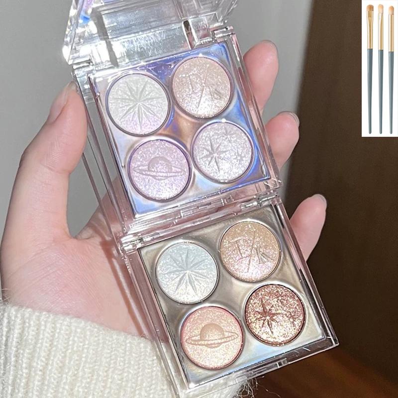 Four Color Eyeshadow Palette 2025 New Arrival Sparkling Purple Earth Color Daily Light Makeup Highlight Brightening Fine Glitter Eye Makeup
