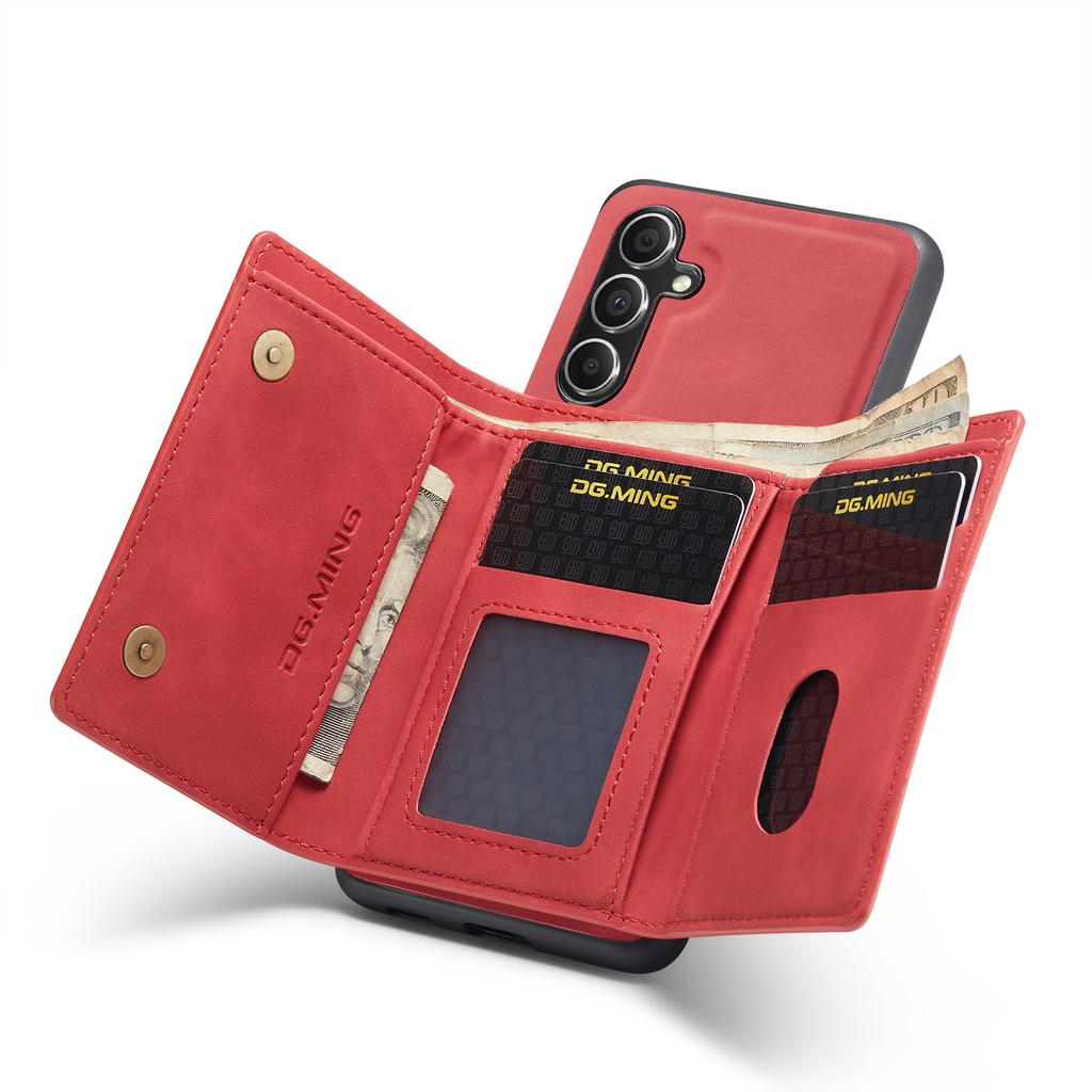 DG.MING M1 Series for Samsung Galaxy S24 FE Case Kickstand PU Phone Cover with Detachable Wallet
