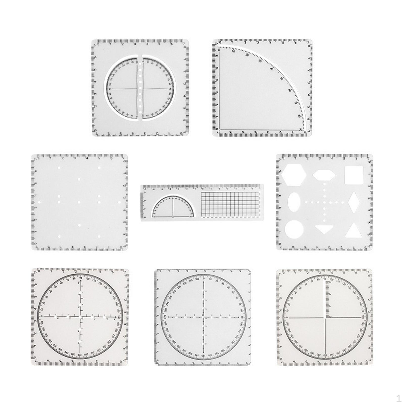 8Pcs Multifunctional Geometric Ruler Drawing Stencils with Scale Portable Mathematics