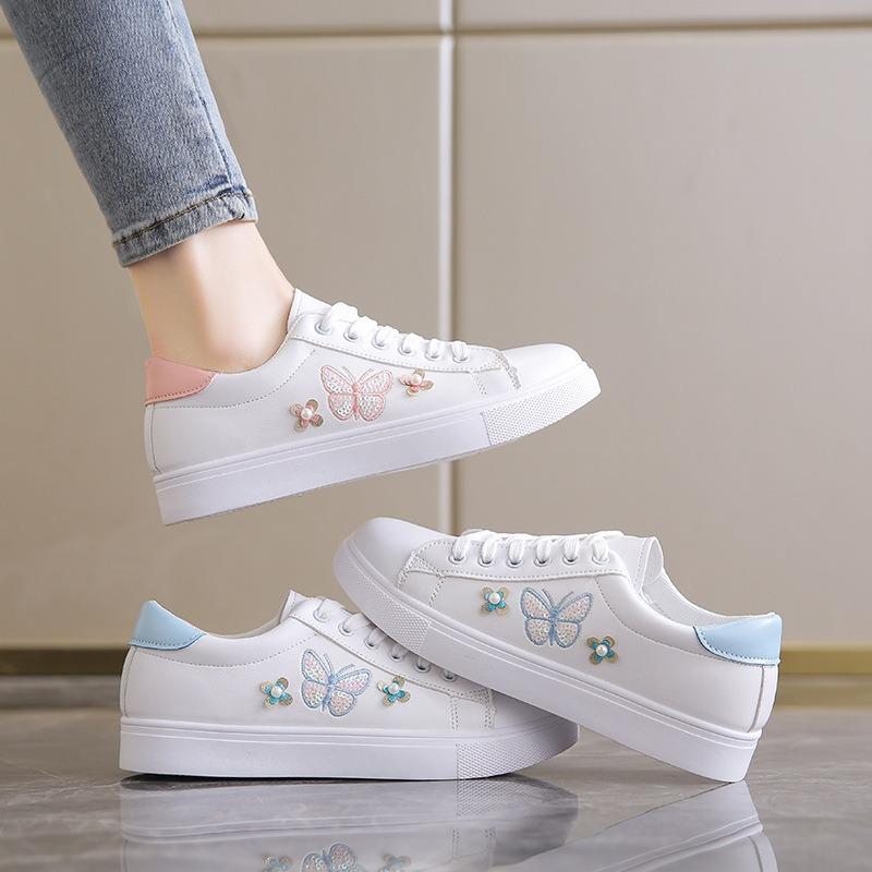 Fashion Autumn Women Butterfly Small White Shoes Fashion Popular Student Flat Shoes Campus Student Board Shoe Women Embroidered Sneakers