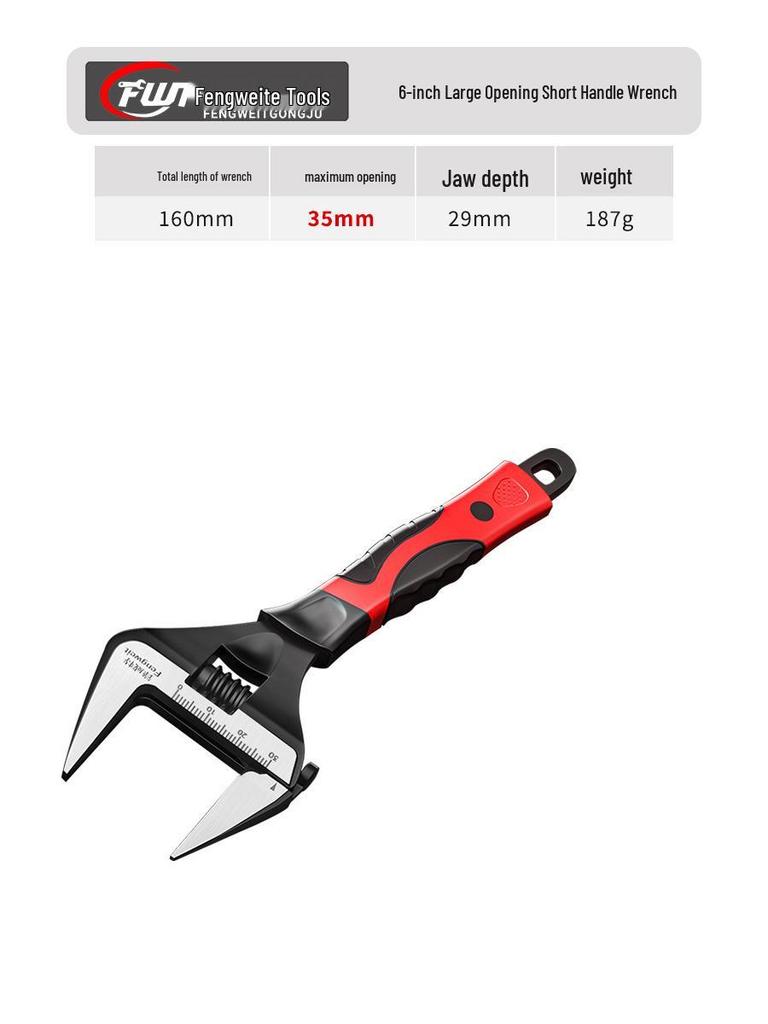 Extra Large Adjustable Wrench with Short Handle - Available in 6, 8, 10, 12 inches