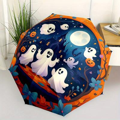 Halloween Geister und Kürbisse Rundes Wandkunst-Schirm, Tragbarer 3-fach Kompakt-Schirm für Männer & Frauen R157