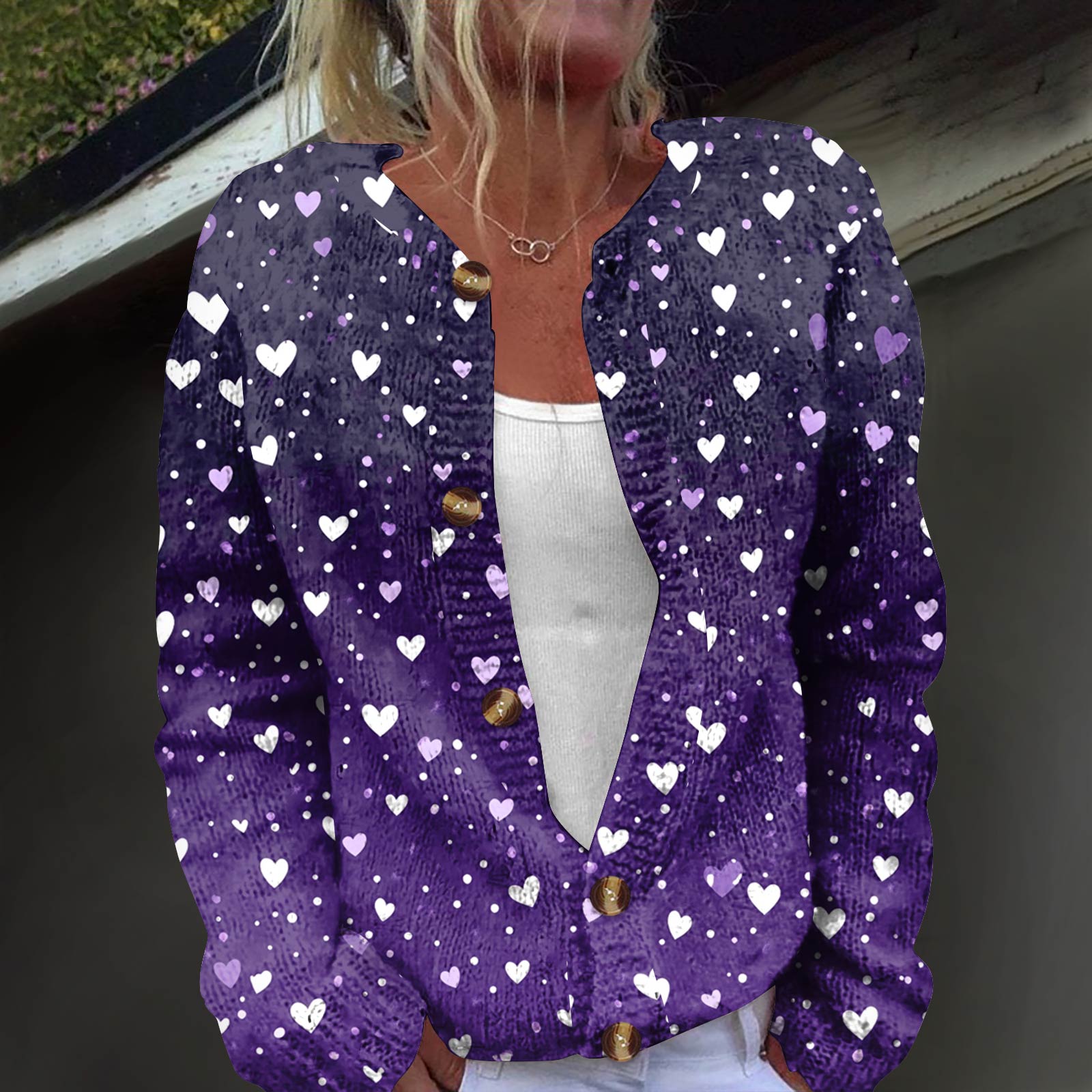 

Women s Fashion Printed Long Sleeve Knitted Cardigan Button Down Jacket L