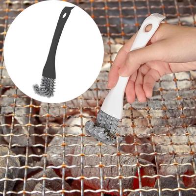 1 cepillo raspador multifuncional con forma de V y gancho para parrilla, de plástico, para limpieza de utensilios de cocina.