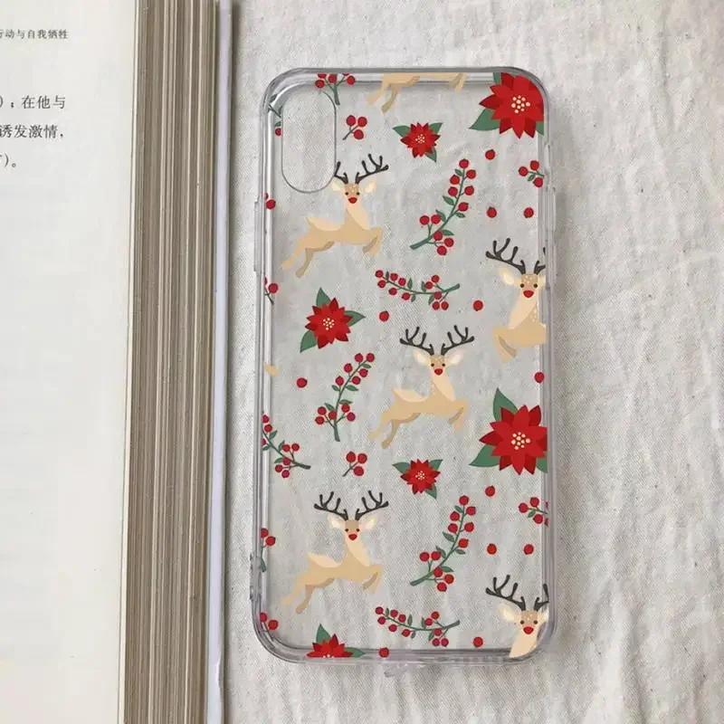 New Year Merry Christmas Phone Case For iPhone 16 15 14 13 12 11 Pro Max Mini 7 8 Plus SE Clear Coque Shell Cartoon Cover Fundas