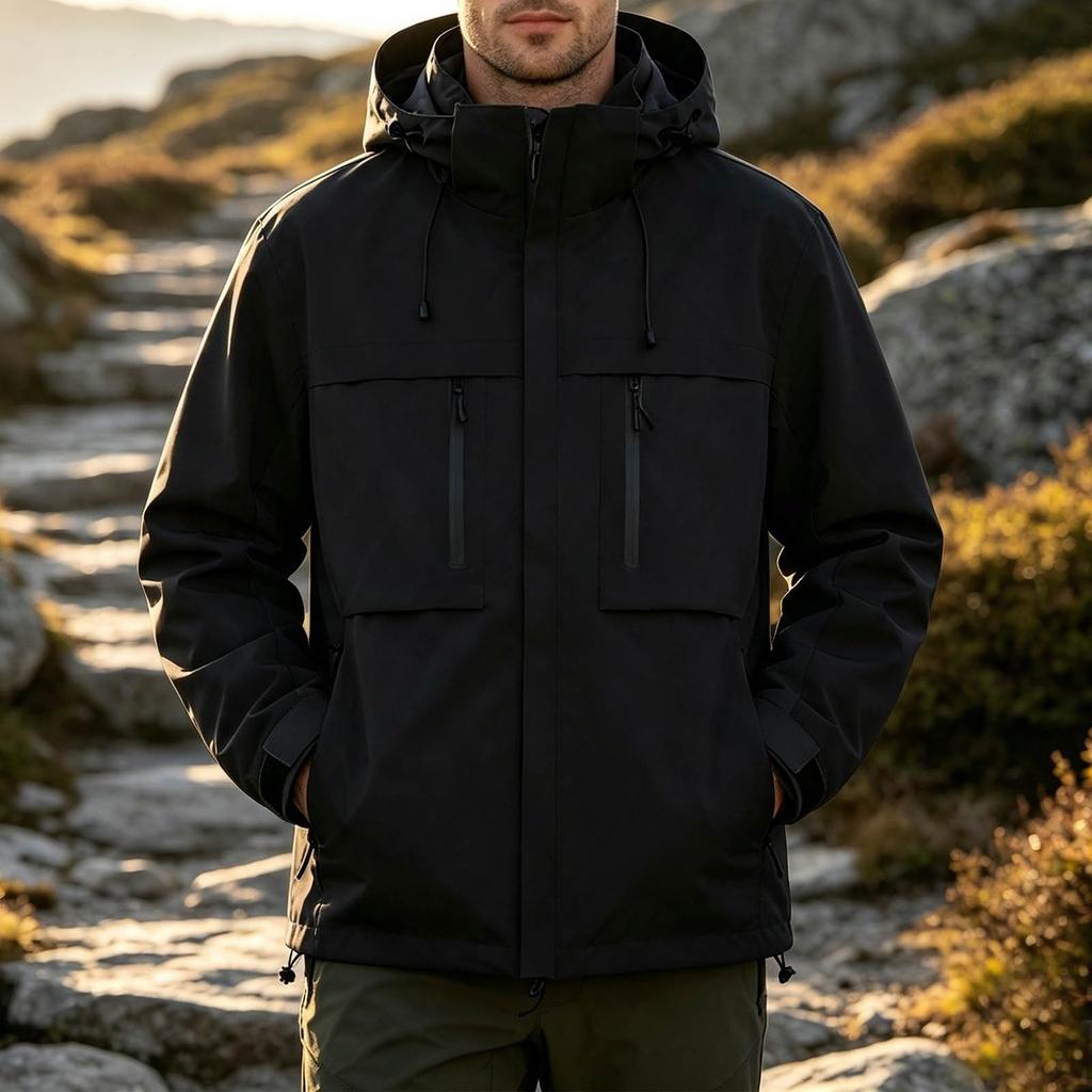 Men's Detachable Windproof Warm Outdoor Hiking Jacket for Fall Winter